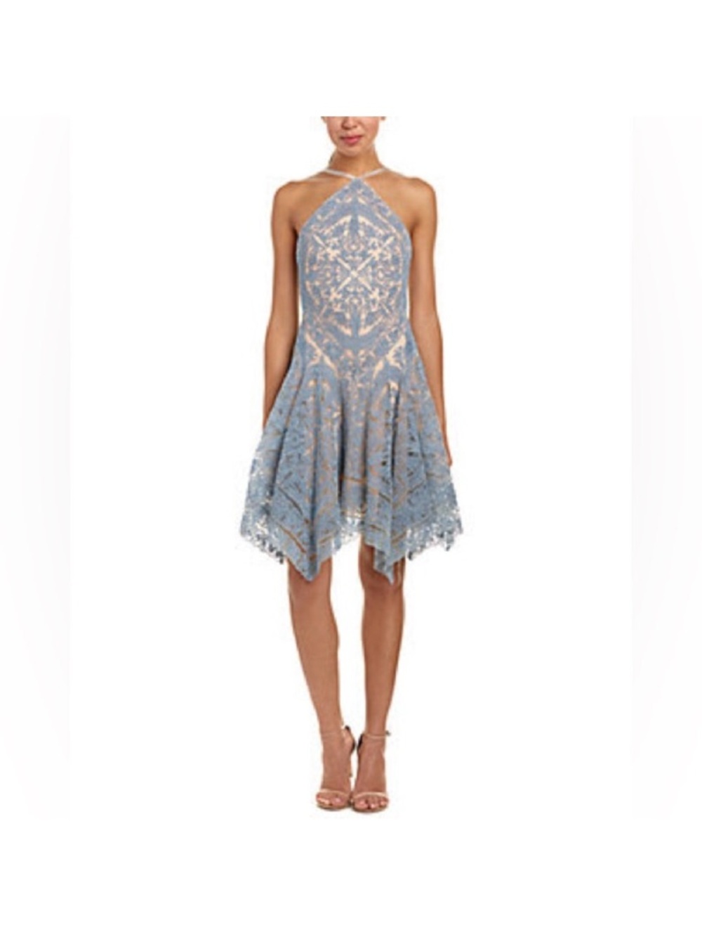 Tadashi Shoji Enola Handkerchief Dress in Cadet Blue / Nude - Size 6